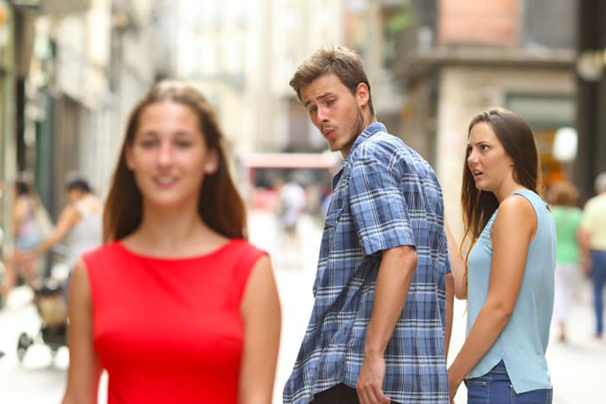 Distracted Boyfriend meme about Uncommon James